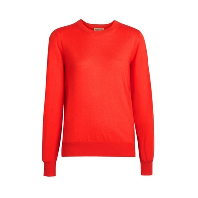 Shop Burberry Vintage Check Detail Merino Wool Sweater In Orange Red