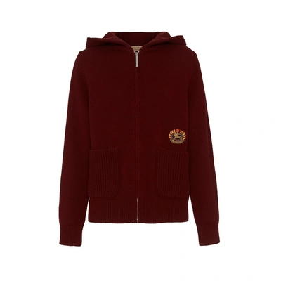 Shop Burberry Embroidered Crest Cashmere Hooded Top In Crimson