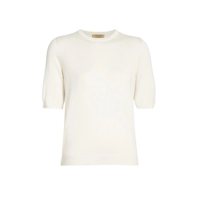 Shop Burberry Short-sleeve Silk Cashmere Sweater In Natural White