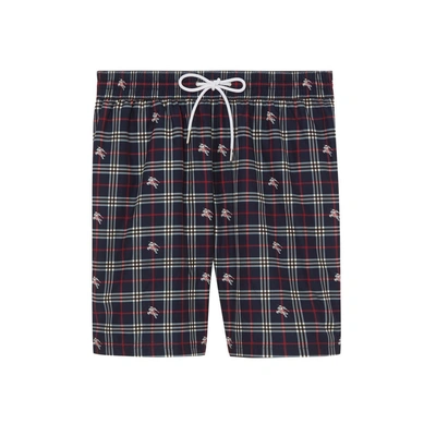 Shop Burberry Equestrian Knight Check Drawcord Swim Shorts In Navy Ip Check