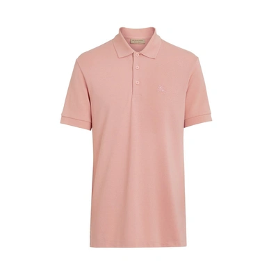 Shop Burberry Check Placket Cotton Polo Shirt In Chalk Pink
