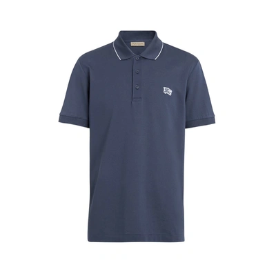 Shop Burberry Tipped Cotton Pique Polo Shirt In Steel Blue
