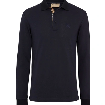 Shop Burberry Long-sleeve Cotton Pique Polo Shirt In Navy
