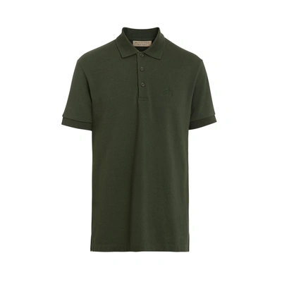 Shop Burberry Check Placket Cotton Polo Shirt In Dark Antique Green