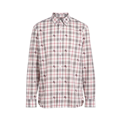 Shop Burberry Equestrian Knight Check Cotton Shirt In Natural White Ip Chk