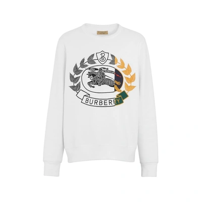 Shop Burberry Embroidered Crest Jersey Sweatshirt In White