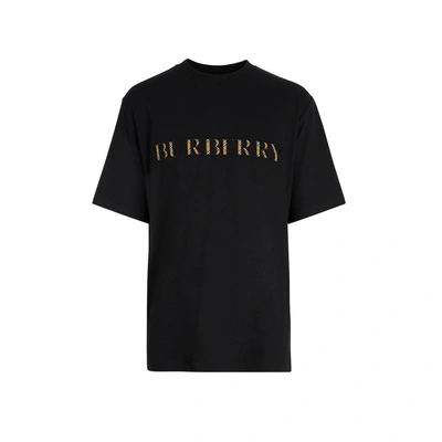 Shop Burberry Check Logo Cotton T-shirt In Black