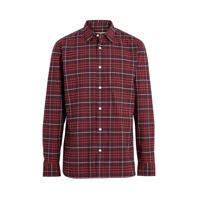 Shop Burberry Check Stretch Cotton Shirt In Maroon Ip Check