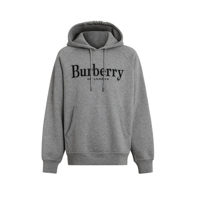 Shop Burberry Embroidered Logo Jersey Hoodie In Pale Grey Melange