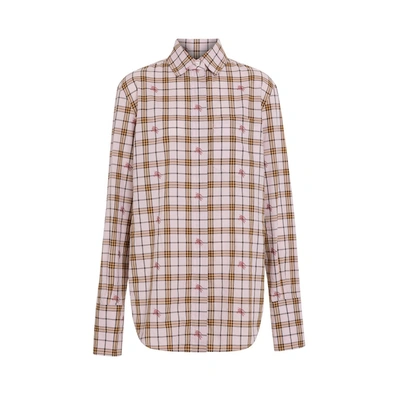 Shop Burberry Fil Coupe Check Cotton Shirt In Alabaster Pink Ip Pt