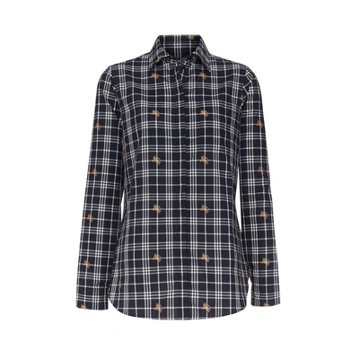 Shop Burberry Equestrian Knight Check Cotton Shirt In Navy Ip Check