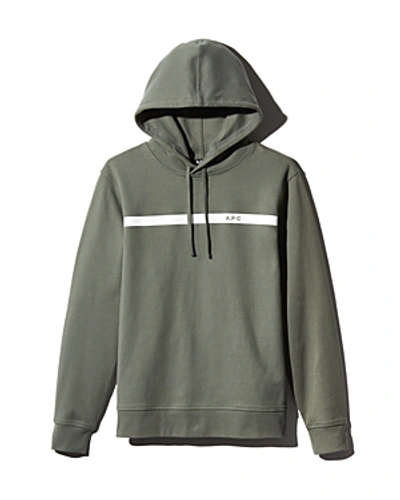Shop A.p.c. Logo-print Hooded Sweatshirt In Green