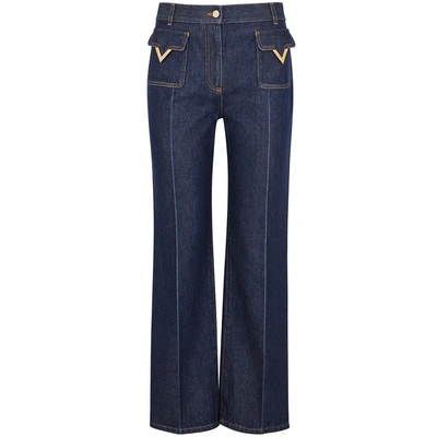 Shop Valentino Blue High-rise Bootcut Jeans