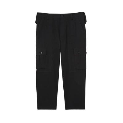 Shop Burberry Cotton Wool Blend Cropped Cargo Trousers In Black