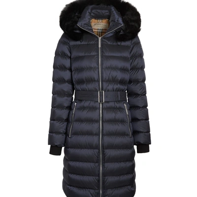 Shop Burberry Detachable Shearling Trim Down-filled Puffer Coat In Navy