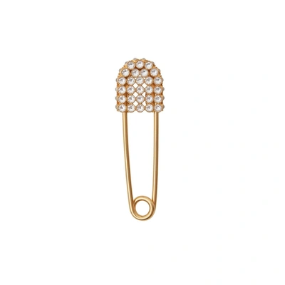 Shop Burberry Crystal Gold-plated Kilt Pin In V Dk Brass/crystal