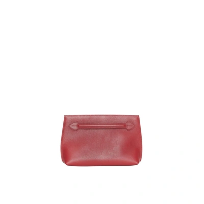 Shop Burberry Grainy Leather Wristlet Clutch In Crimson