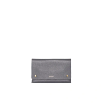 Shop Burberry Two-tone Leather Wristlet Clutch In Charcoal Grey