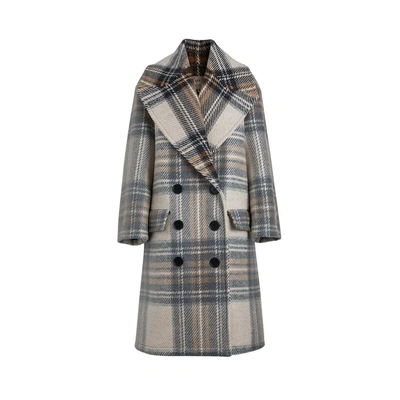 Shop Burberry Check Wool Oversized Tailored Coat