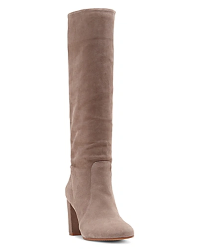 Shop Vince Camuto Women's Sessily Round Toe Slouchy High-heel Boots - 100% Exclusive In Foxy Suede