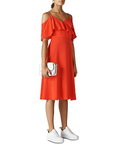 Shop Whistles Ruffled Cold-shoulder Dress In Flame