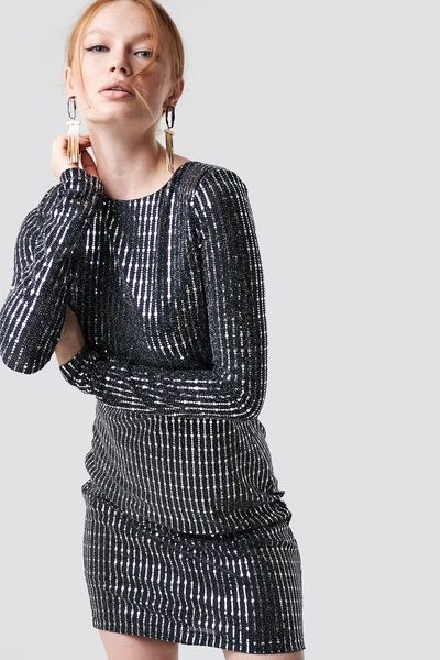 Shop Trendyol Longsleeve Shiny Mini Dress Silver In Gray