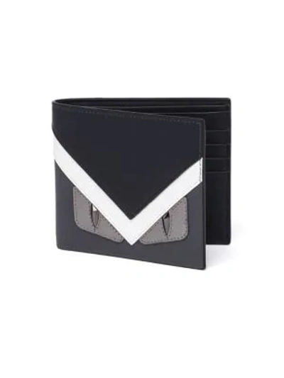 Shop Fendi Monster Calf Leather Bi-fold Wallet In Asphalt