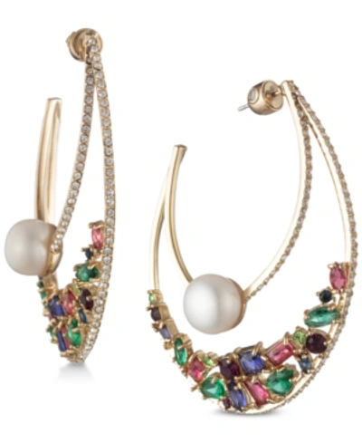 Shop Carolee Gold-tone Multicolor Crystal & Freshwater Pearl (10mm) 2-1/4" Statement Hoop Earrings