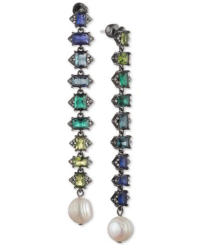 Shop Carolee Crystal & Freshwater Pearl (12mm) Linear Drop Earrings In Blue