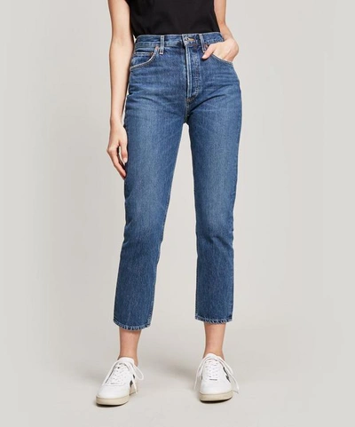 Shop Agolde Riley Cropped Jeans In Air Blue