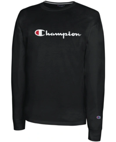 Shop Champion Men's Script-logo Long Sleeve Tshirt In Black