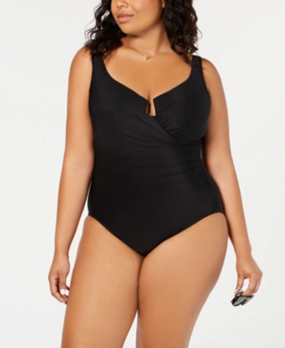 Shop Miraclesuit Plus Size Escape Underwire Allover-slimming Wrap One-piece Swimsuit In Black