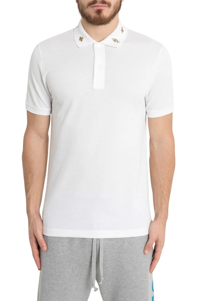 Shop Gucci Embroidered Collar Polo Shirt In Bianco