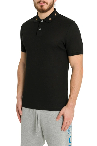 Shop Gucci Embroidered Collar Polo Shirt In Nero