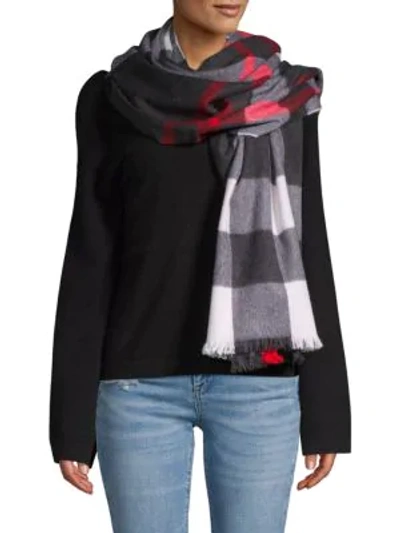 Shop Amicale Wool & Cashmere Enlarged Plaid Scarf In Charcoal Plaid