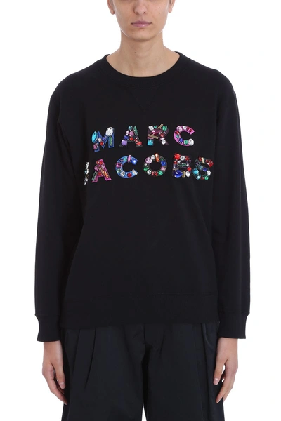 Shop Marc Jacobs Black Cotton Logo Embroidered Crew Neck Sweatshirt