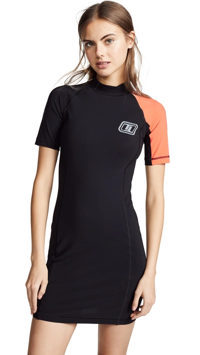 Shop Alexander Wang T Swim Jersey Short Sleeve Dress In Black/papaya