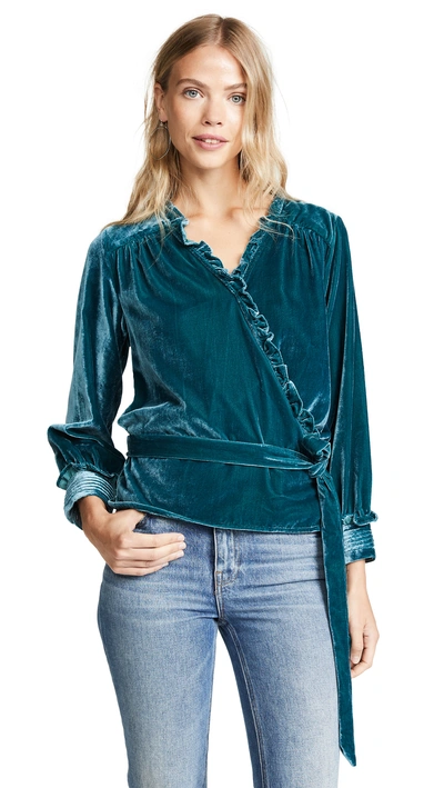 Shop Birds Of Paradis The Jessica Wrap Blouse In Pine