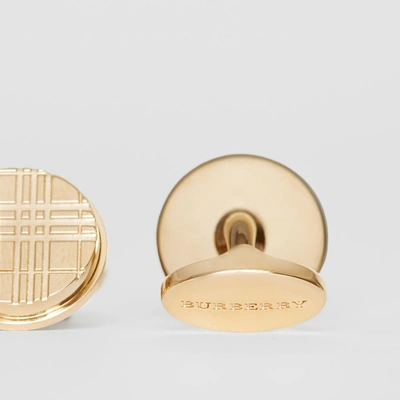 Burberry Gold-plated Check-engraved Round Cufflinks | ModeSens