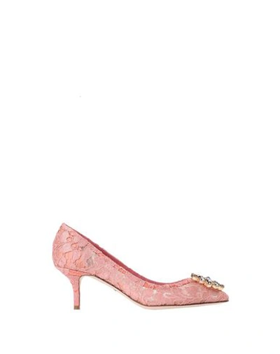 Shop Dolce & Gabbana Woman Pumps Pink Size 9.5 Cotton, Viscose, Silk, Pa