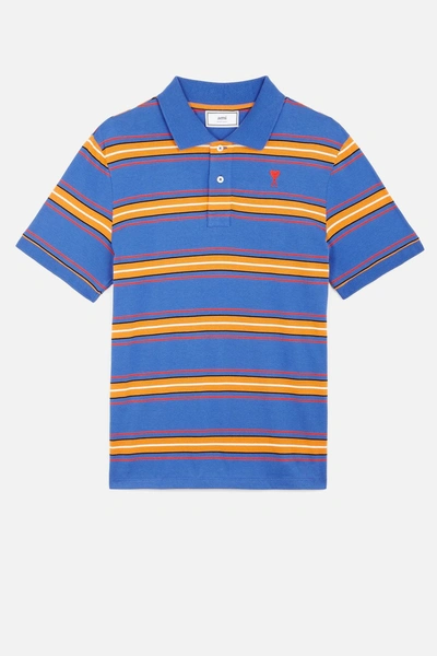 Shop Ami Alexandre Mattiussi Ami De Coeur Striped Polo Shirt In Blue