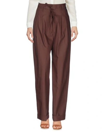 Shop Kaos Woman Pants Cocoa Size 6 Cotton In Brown