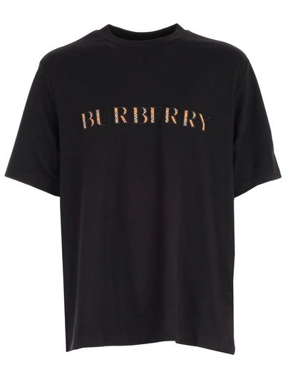 Shop Burberry Checked Logo T-shirt In Black