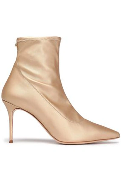 Shop Giuseppe Zanotti Woman Metallic Stretch-leather Sock Boots Beige