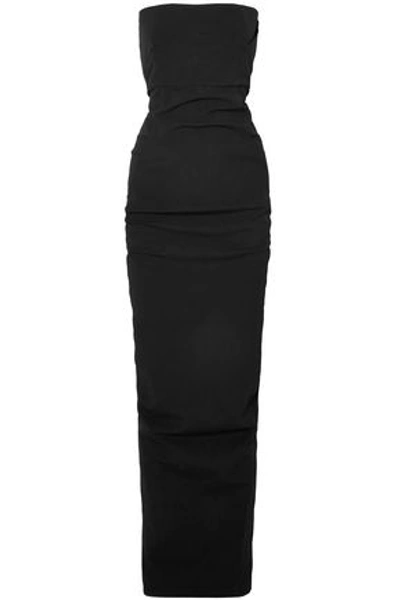 Shop Rick Owens Woman Strapless Split-back Stretch-cotton Gown Black