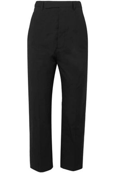 Shop Rick Owens Woman Leather-trimmed Cotton-blend Straight-leg Pants Black