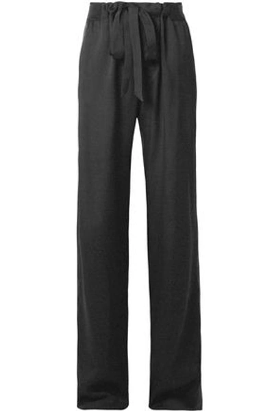 Shop Tom Ford Woman Leather-trimmed Twill Straight-leg Pants Black