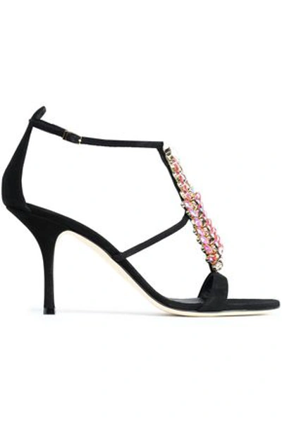 Shop Giuseppe Zanotti Woman Crystal-embellished Suede Sandals Black