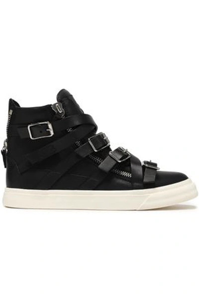 Shop Giuseppe Zanotti London Strap-detailed Leather High-top Sneakers In Black