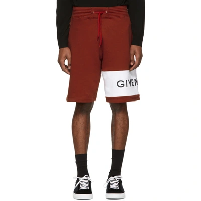 Shop Givenchy Red And White Logo Shorts In 601 Dkred